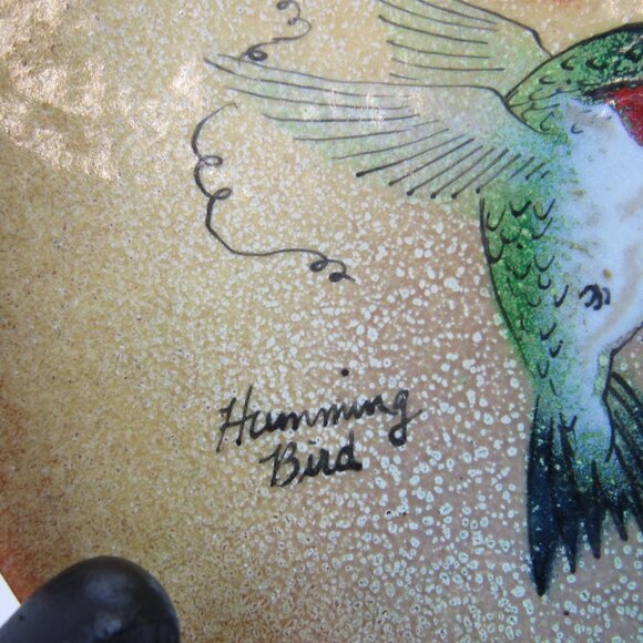 M. Ratcliff Enamel on Copper Collector Plate Double Humming Birds 7" No Stand - Picture 4 of 7